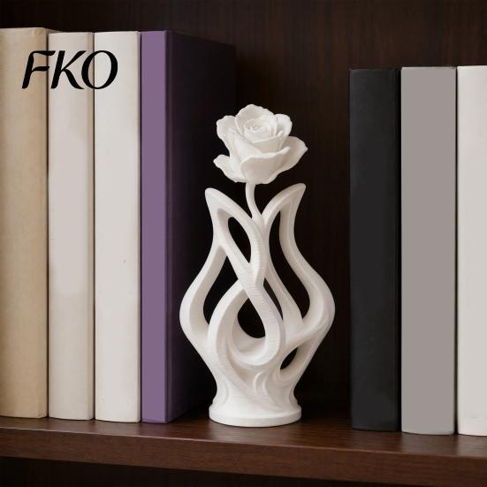 Space-saving Desk Decoration 3D Printed Rose Sculpture, Hollow Vase Floral Art Figurine with Matte Finish, Artistic Flower Sculpture Minimalist