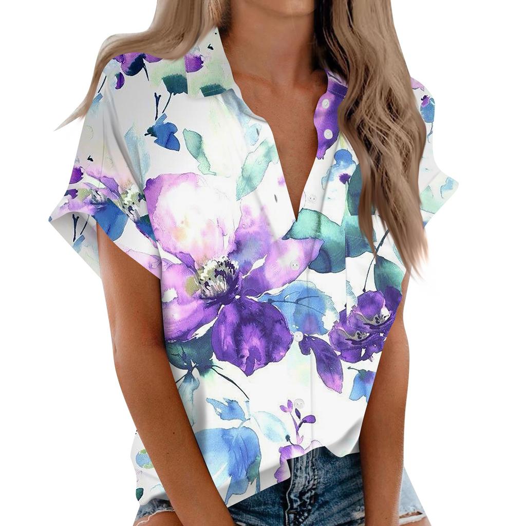 Женская рубашка с короткими рукавами, повседневный модный топ на пуговицах с принтом, кардиган с нагрудным карманом