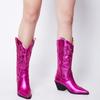 GIGIFOX женские вышитые сапоги в стиле вестерн длиной до середины голени на высоком каблуке с острым носком, легко надеваемые, универсальные сапоги для девушек-ковбоев StreetSnap