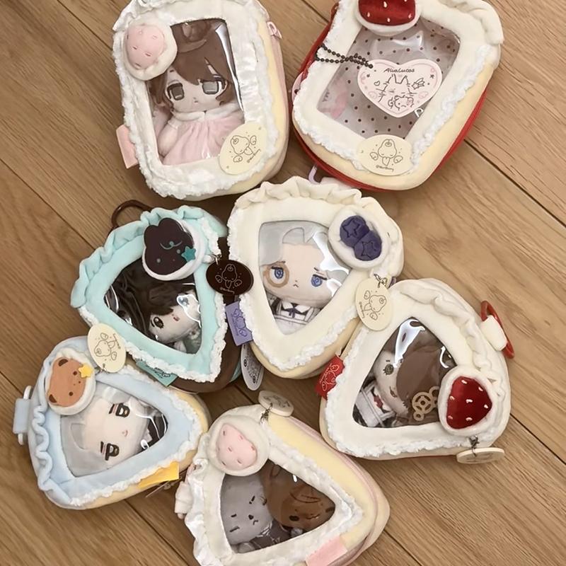 Creative Strawberry Cake Shaped Plush Coin Purse Transparent Window Display Portable Zipper Storage Bag Women Cute Bag Pendant