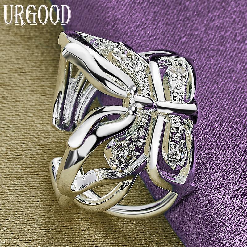 Кольцо из стерлингового серебра 925 пробы с открытым цирконом AAA и бабочкой, модные украшения