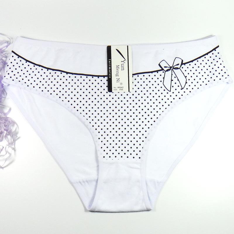 Plus Size Underwear for Women Cotton Mid-Rise Panties Cute Bow Dots Lady Briefs Lingerie 6 Pcs/set