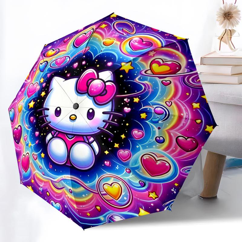 1pc Hello Kitty Cosmic Hearts Auto Open Close Umbrella - Portable Folding Design, 8-Rib Iron Frame Outdoor Umbrella, Festival Gift for Fans, Travelers