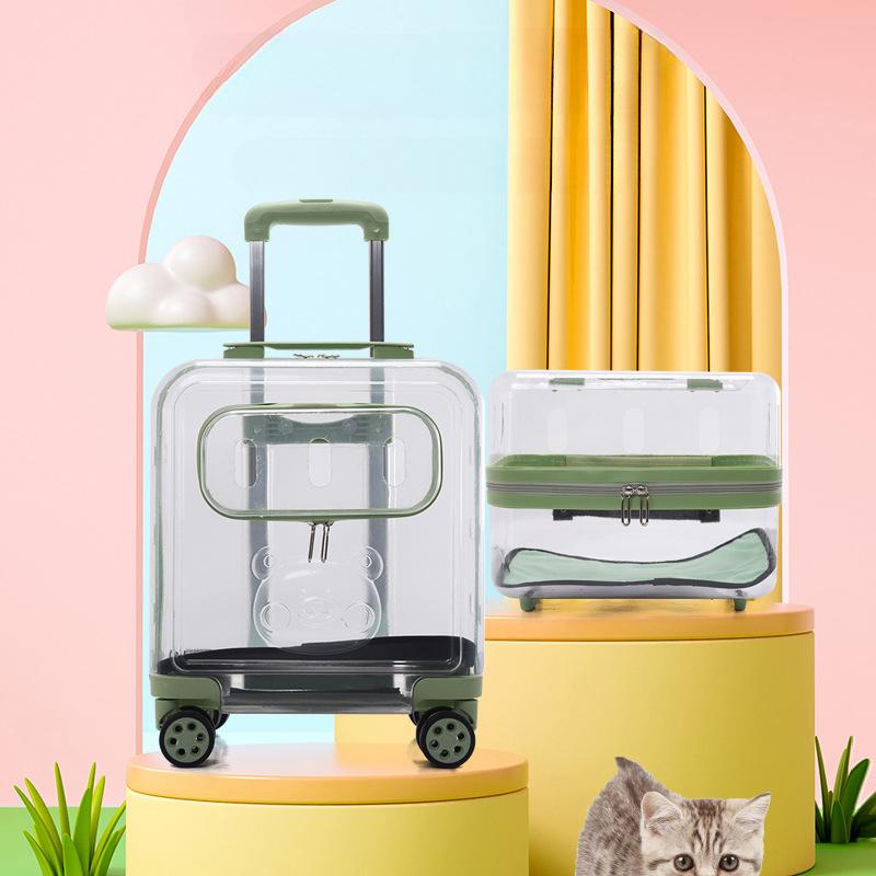 Portable Cat Bag 2 Layers Design for Outdoor Pet Trolley Case Transparent Panoramic Transport Cage Multifunctional Cat Handbag