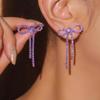 Sparkly Rhinestone Bow Earrings Personalized Bowknot Ear Stud Creative Gift Long Dangle Earrings