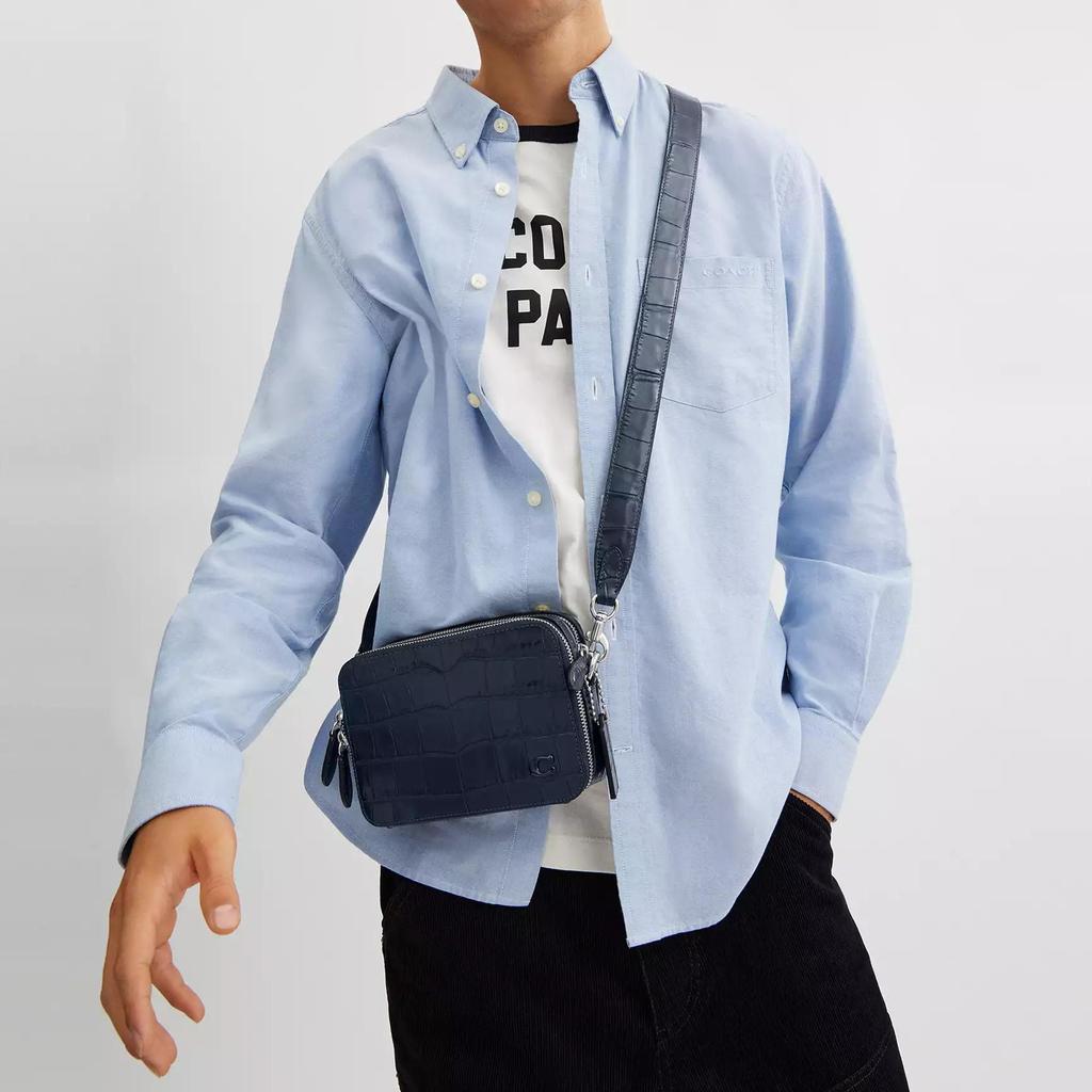 Coach Charter 19 Zipper Closure Detachable Shoulder Strap Crocodile Pattern Embossed Leather Messenger Bag Men Bags Deep-Navy CW431-DNA