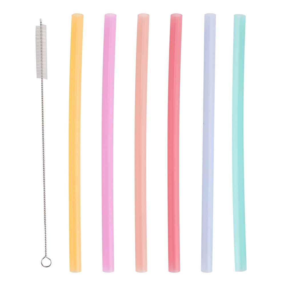 6pcs Portable Reusable Environmentally Friendly Silicone Drinking Straw with Cleaning Brush Set