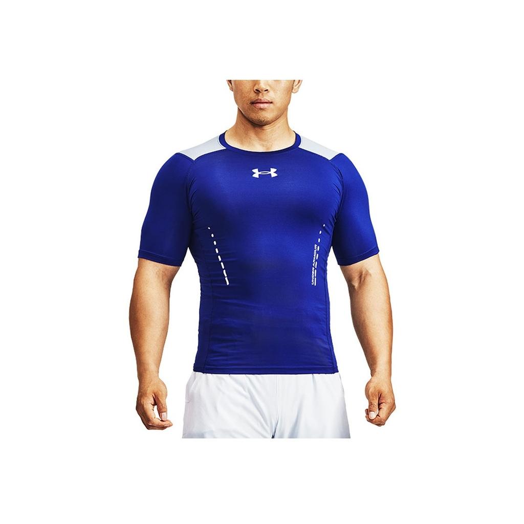 Under Armour Solid Logo Print Compression Short Sleeve T-Shirt Men Tops Blue 1370657-415