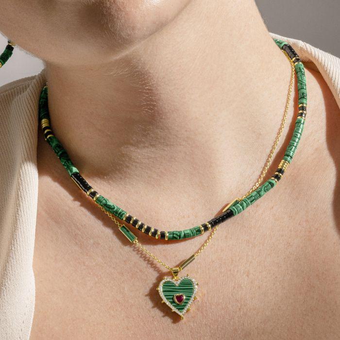Collier Luxenter en argent 925 et malachite finie à l'or 18k - Ilmina