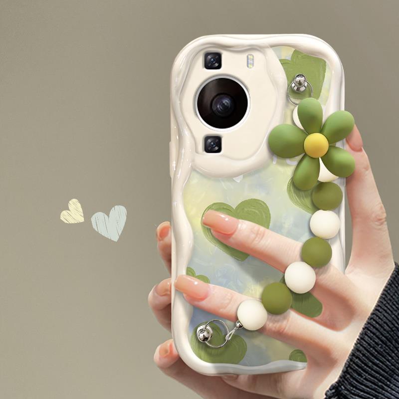 Подходит для чехла для мобильного телефона Huawei P60 Honor 90/70 Зеленая цепочка с сердечками Mate50pro Всесторонний мягкий чехол Nova9