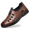 Fashion Men Leather Shoes Slip on Comfortable Casual Flats Fashion Breathable Dress Shoes Male Loafers Men Hollow Outdoor Beach Sandals