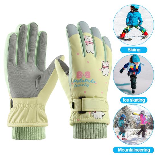 1 пара зимних лыжных перчаток с застежкой-лентой, водонепроницаемые, ветрозащитные, с флисовой подкладкой, термоперчатки для детей с сенсорным экраном