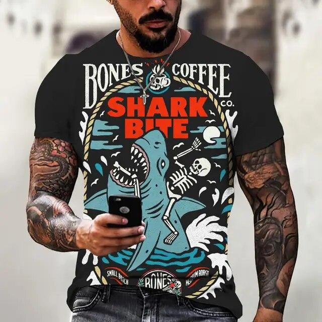 T Shirt For Men Anime Shark Print Men's T Shirt Hip Hop Style Short Sleeve Tops Summer Round Neck Streetwear Oversized Tees