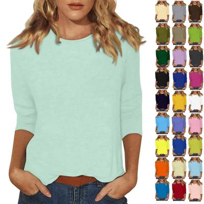 Женский модный повседневный универсальный повседневный топ с круглым вырезом и рукавами три четверти с принтом