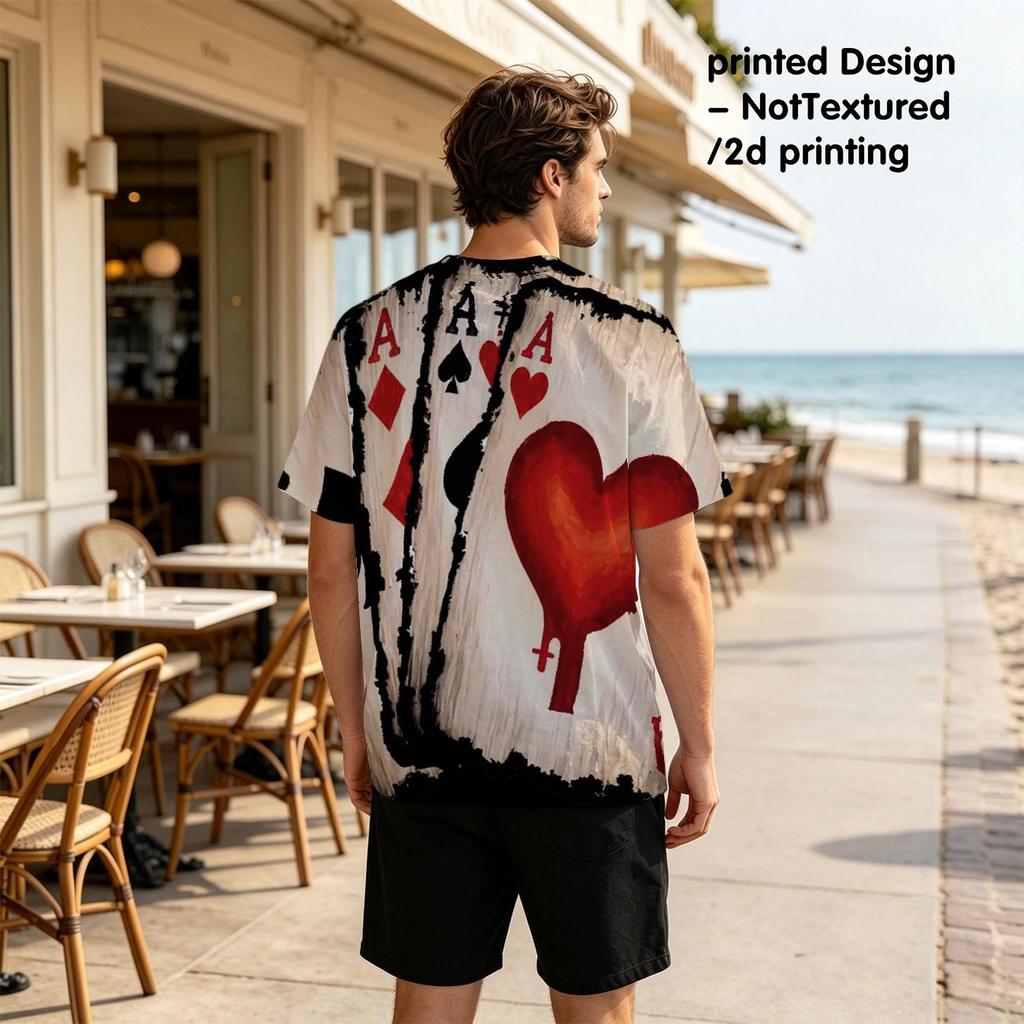 Men's Polyester T-Shirt - Poker Card Graphic, Fashionable Design, Comfortable Fabric, Trendy Versatile Tee for Daily Casual Wear