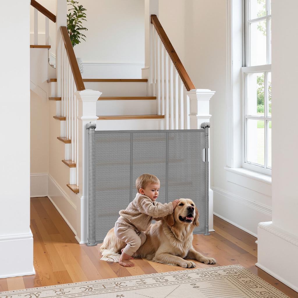 VEVOR Retractable Baby Gate, 870 mm Tall, Extends up to 1400 mm Wide, Retractable Gate for Kids or Pets, Mesh Material