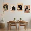 4 Pcs Vintage Japanese Cat Wall Art Hanging Banner, Japanese Noodle Sushi Linen Banner Poster Hanger Wall Decor for Home Kitchen Dining Room Wall