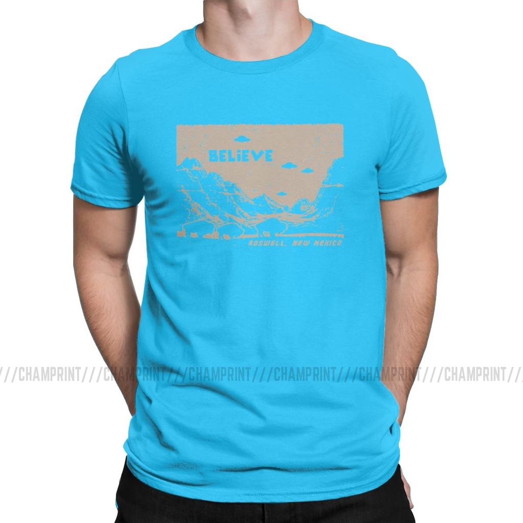 Ufo Flying Saucer T Shirts For Men Pure Cotton Funny T Shirt Round Collar I Want