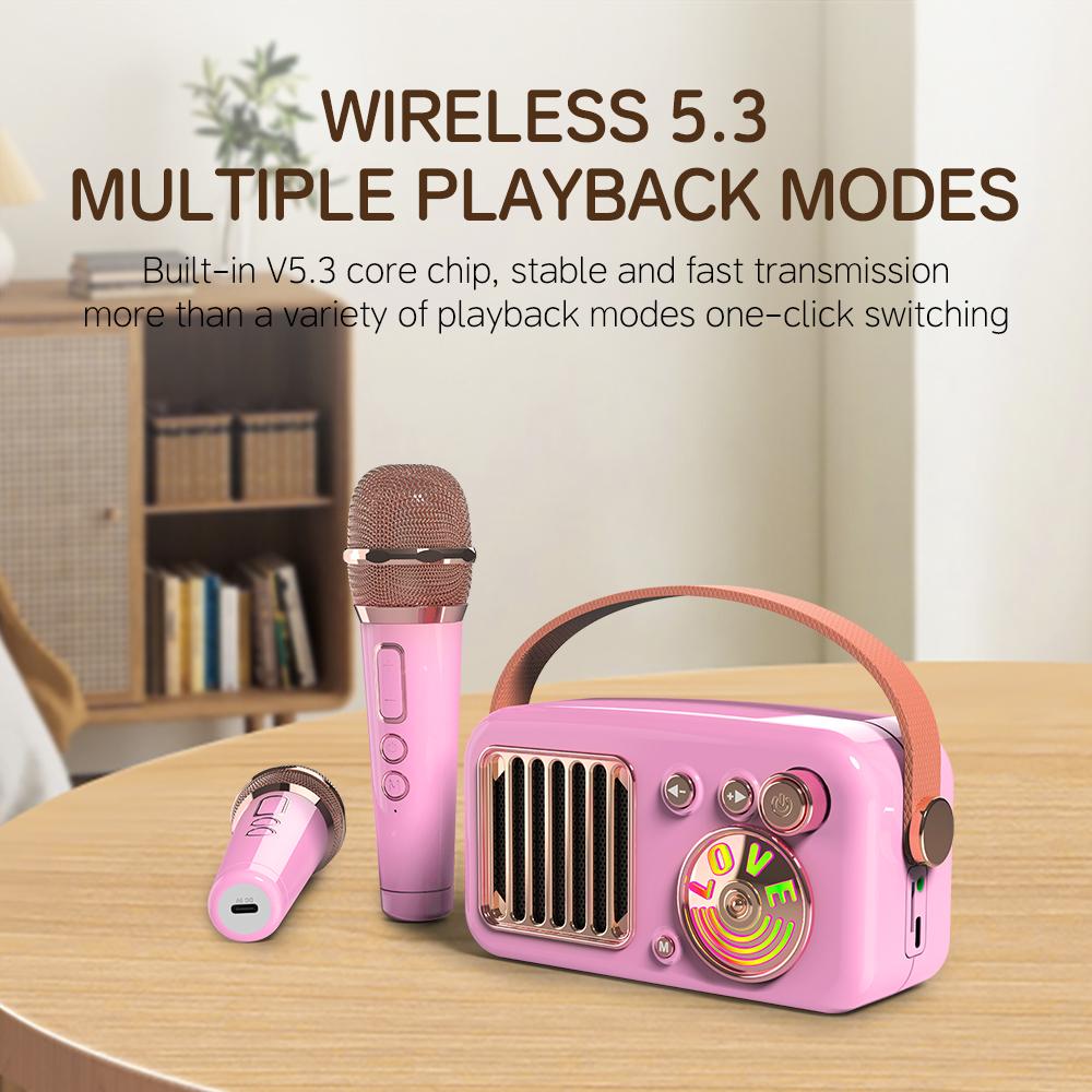 CYBORIS T4 Портативная ретро детская караоке-колонка 15 Вт для домашних развлечений, Bluetooth-совместимая колонка с 2 микрофонами