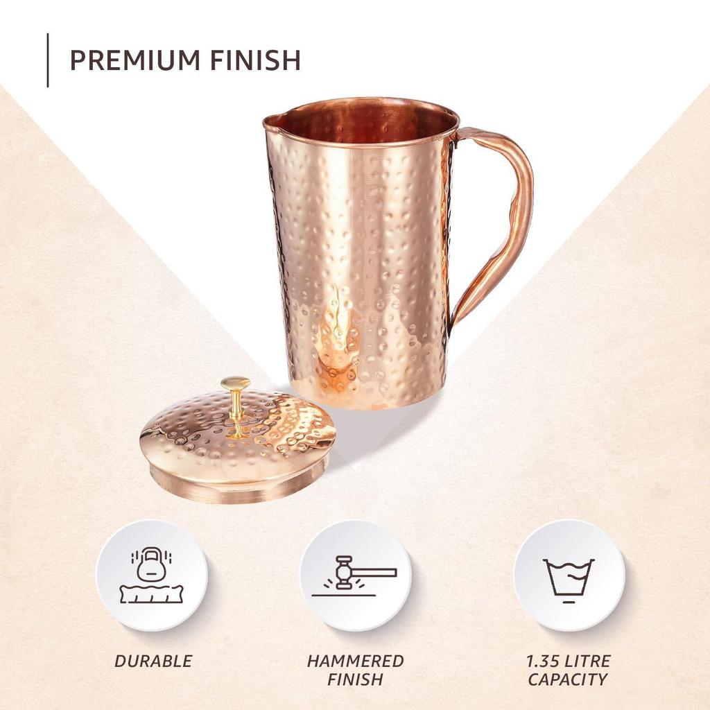 Hammered Copper Jug, 1350 Ml