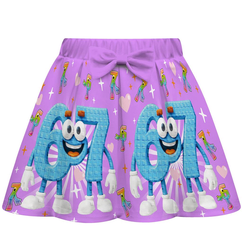 Детские Девочки Украсть Мозговую Гниль 67 Принты Наборы Футболка с Короткими Рукавами Юбка Сумка Набор Одежды