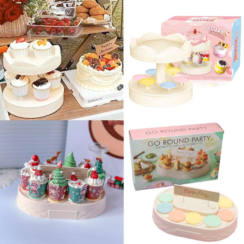 Carousel Automatic Rotating Cake Machine Lights Music Macarons Dessert Display Turntable Rack Revolving Plates