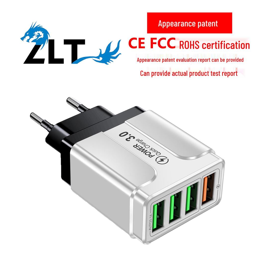 QC3.0 Multi-Port USB Fast Charger - 4 Ports, EU/UK/AU Plug, for Mobile Phones