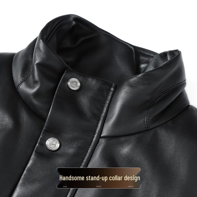 Men's Sheepskin Goose Down Stand Collar Leather Jacket
