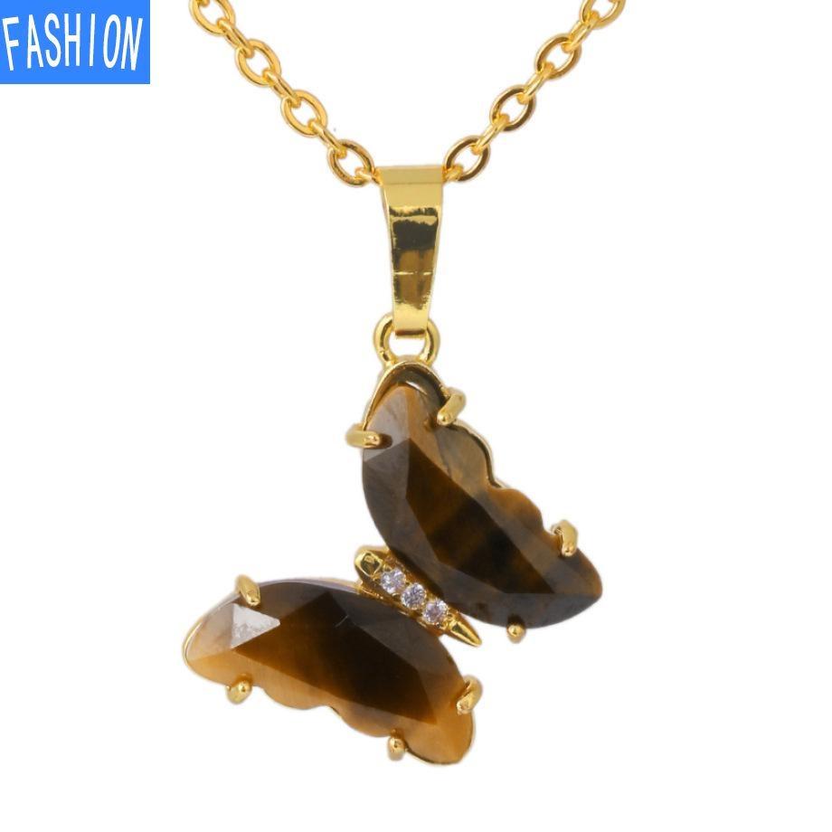 Womens Fashion Amethyst Rose Crystal Quartz Butterfly Pendant Necklace Mothers Day Gifts Necklace Silvergold