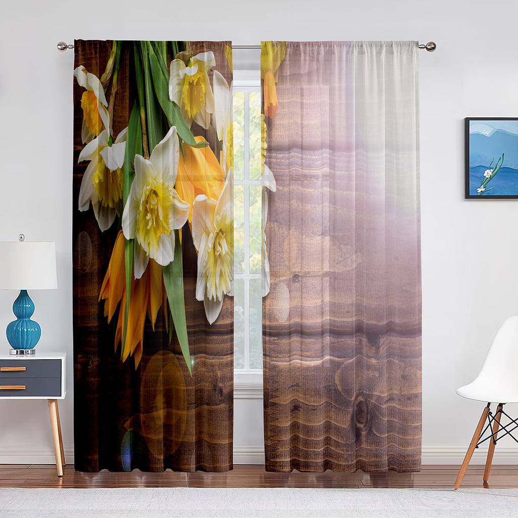 Весенняя розовая прозрачная вуаль с цветочным принтом, занавеска для гостиной, тюлевая занавеска с 3D принтом для спальни, кухни, оконные шторы, жалюзи