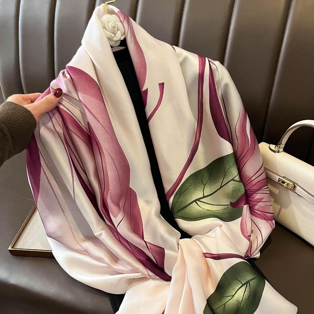Fashion Silk Scarf Women Shawls Female Cover Flowers for Traveling Sun Protect Sunscreen Beach Scarves Air Conditioning Wraps