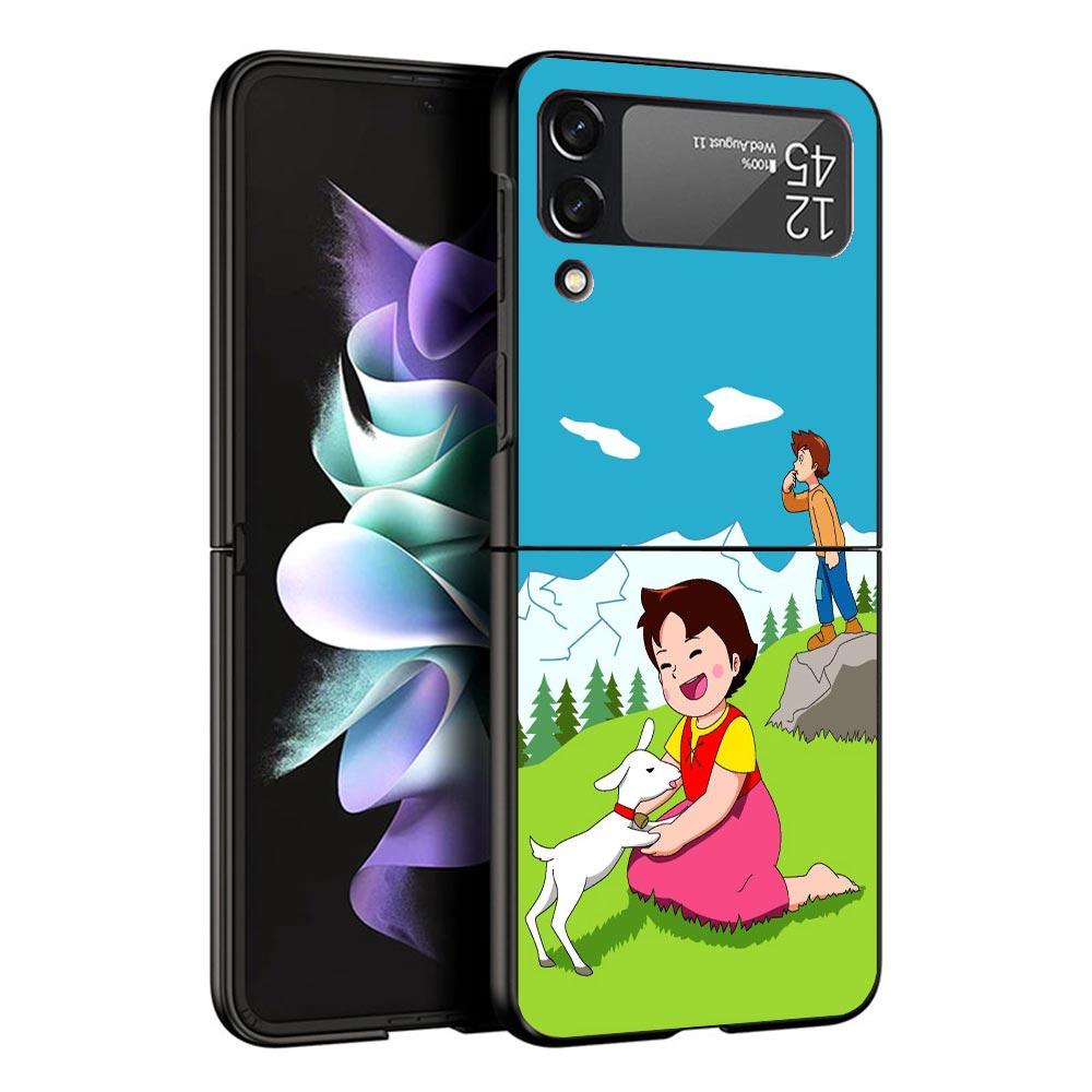 Heidi Cute Cartoon Black Phone Case For Samsung ZFlip7 ZFlip6 ZFlip5 ZFlip4 ZFlip3 5G Hard Protective Galaxy Z Flip 3 4 5 6 7