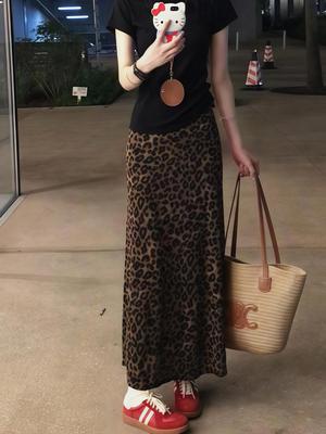 Юбка миди А-силуэта большого размера с леопардовым принтом - Летняя тонкая, облегающая бедра, подходит для фигуры типа "груша"