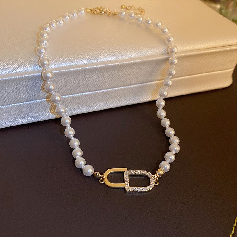 Французское ретро-колье с жемчужным цветком и надписью «Любовь», стильная цепочка на ключицу, подчеркивающая индивидуальность, украшение.