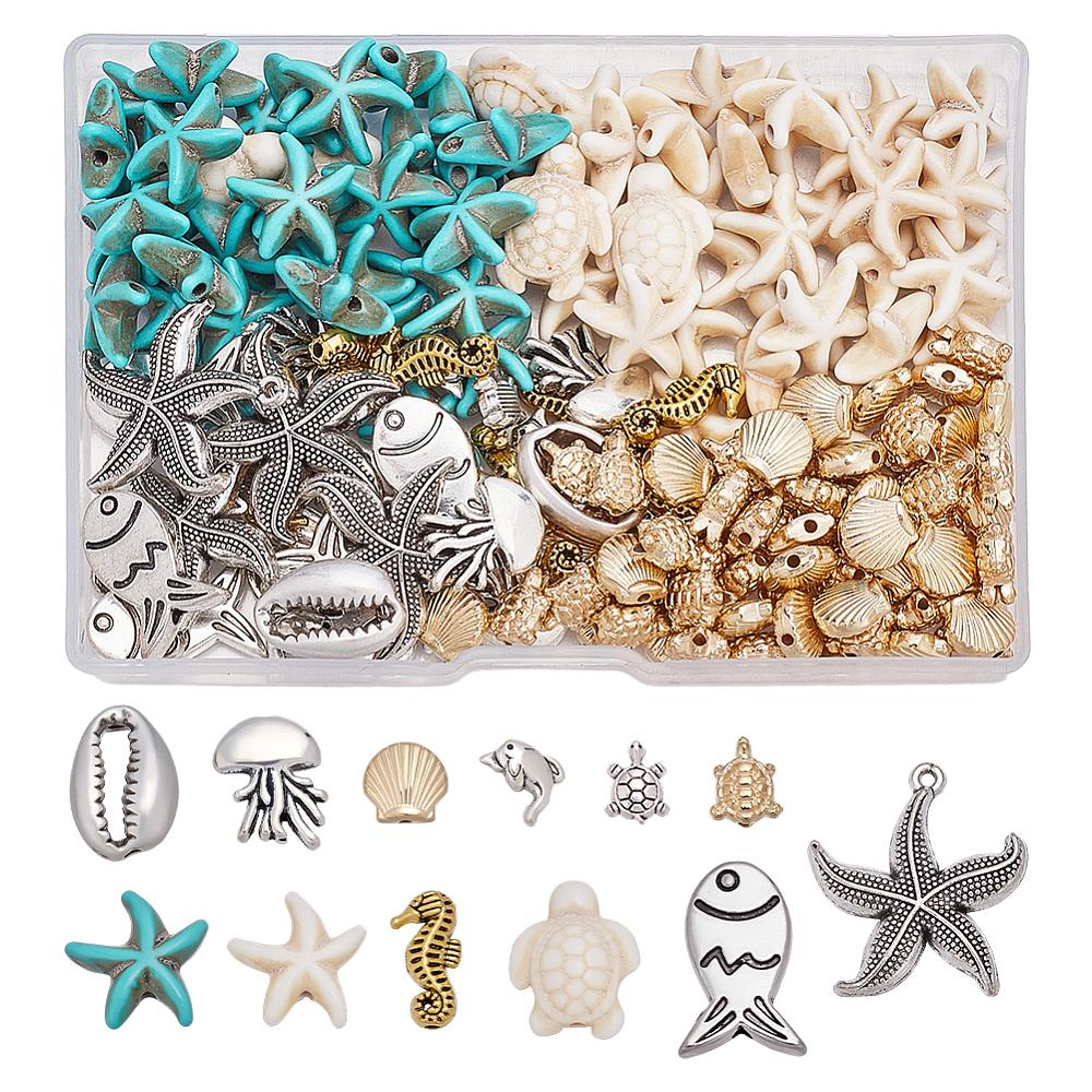 1set Jewelry Making Findings Kits including Alloy Beads & Pendants Plating ABS Plastic Beads Turquoise Beads Mixed color 7.5x10x3.5mm Hole: 1.5mm