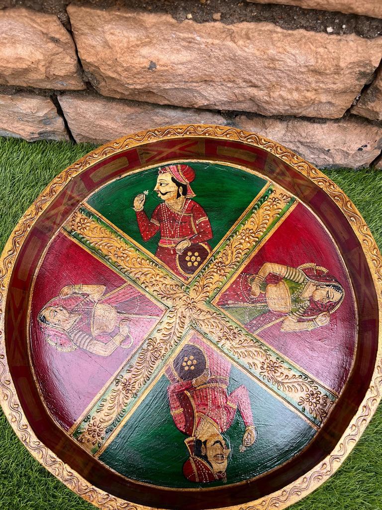Wooden Round Side Table With Cushion-Carved Sitting Grinder Table-Wooden Bedside Central Table Art Furniture Decor-End Table Art Decor