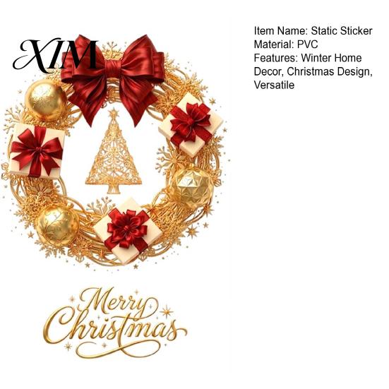 Removable Holiday Decals Christmas Wreath Static Window Sticker, Decorative for Glass Doors And Windows, Xmas Decorations PVC Wall Cling Home