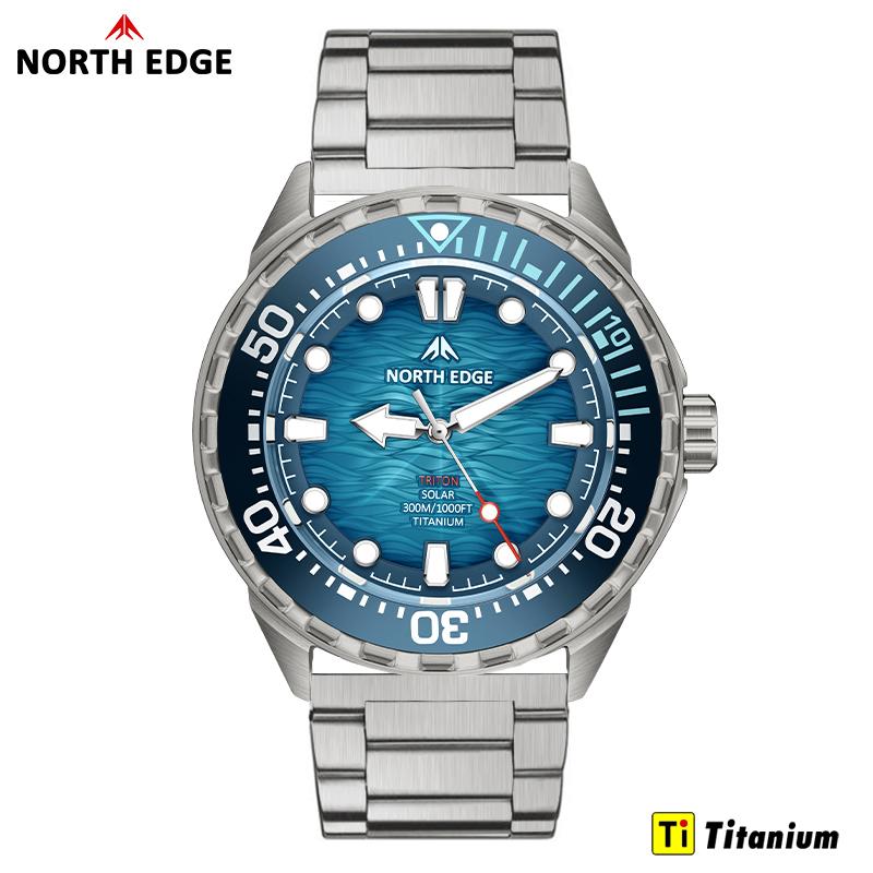 NORTH EDGE TRITON-TI Титановая Нержавеющая Сталь Солнечная Водонепроницаемые Дайверские Часы Люксовые Кварцевые Часы Для Мужчин 300М Водонепроницаемость 180+ Дней Автономной Работы