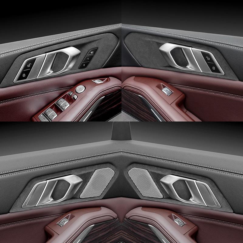 4PCS For BMW X5 G05 2024 Top Suede Interior Door Handle Bowl Frame Trim Stickers Covers Car Accessories