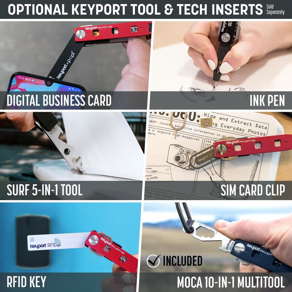 Keyport Pivot 2.0 Essentials Plus Kit - Премиальный органайзер для ключей + Фонарик-брелок + Многофункциональный инструмент-открывалка для бутылок + Все в одном "Потеряно и найдено" Современный