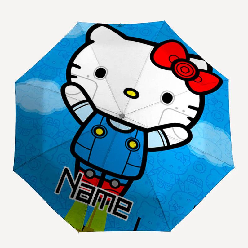 1PC Robot Hello Kitty - Custom Name Automatic Folding Umbrella - Compact 8-Rib Design, Durable Plastic & Iron, Daily Use S0106002