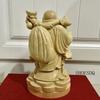 Wooden Buddha Hotei Made of Cypress Good Fortune Ornament Statue, (Laughing Buddha), Figurine, High-Quality Wood, (Size 16cm)