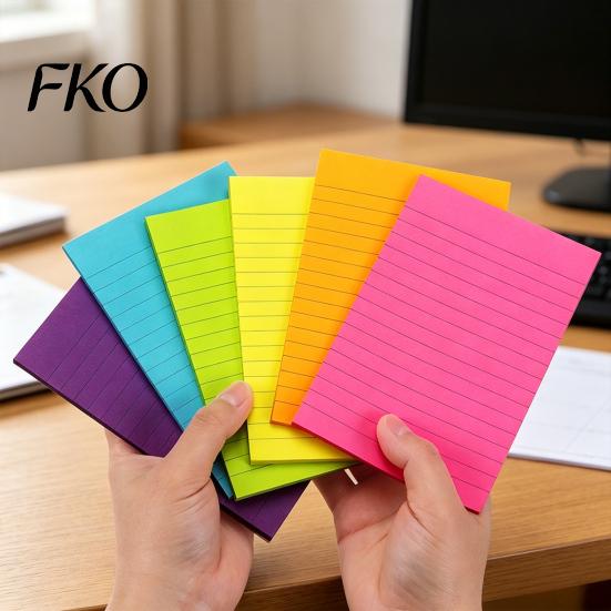 Office Stick Notes 6 Pcs Lined Notes, 6x4in Ruled Self-Stick Pads, 45 Sheets/Pad Colorful Long-lasting Adhesive Sticking Memo Pads for to Do