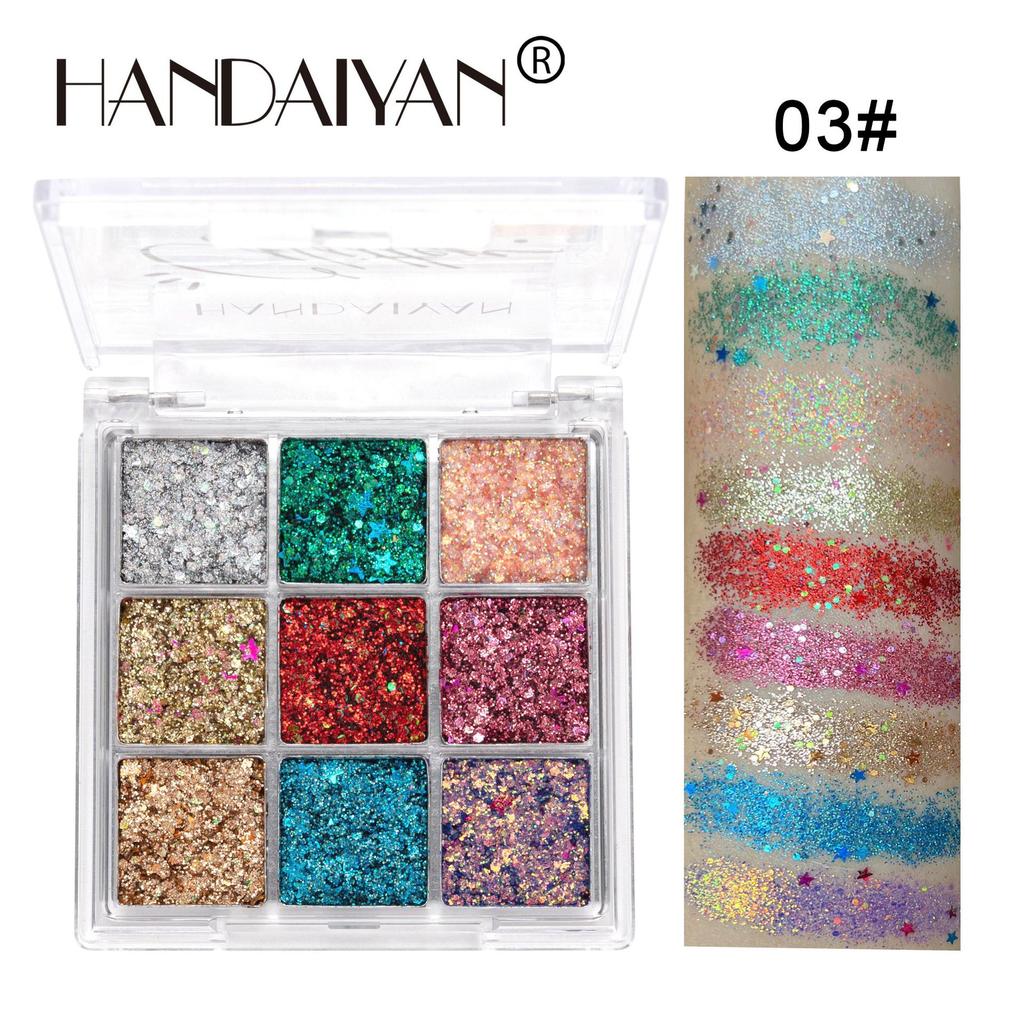 HANDAIYAN Nine -color Sequins Eye Shadow Shiny Glittering Shadow Plate European and American Colorful Stage Makeup Nine Palace Grid Makeup Disks