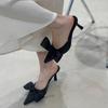 Spring Brand Designer Sexy Butterfly-knot Women Slipper Pointed Toe Slip On Ladies Shoes Elegant Thin Heel Mules Dress Sandals