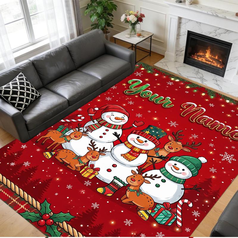 Christmas Custom Name Printed Square Area Rug Soft Non Slip Floor Carpet For Bedroom Holiday Gift