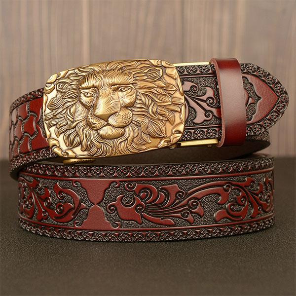 Belt Genuine Leather Belt for Men Carving Pattern Automatic Buckle Belt Strap for Jeans