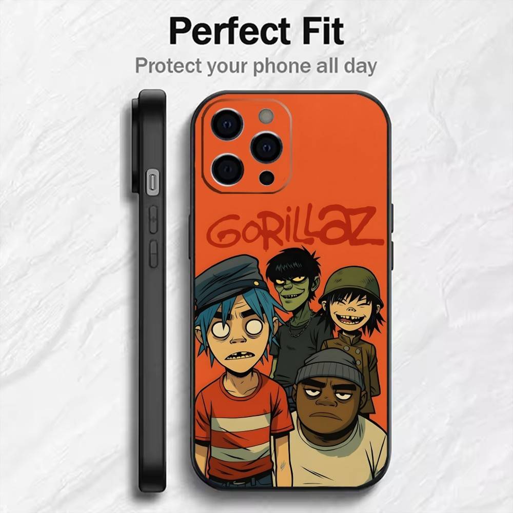 The Band G-Gorilla-z Printed  Phone Case For iPhone17,16,15,14,13,12 Plus,Max Soft Silicone Black Cover