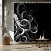 Waterproof Shower Curtain Octopus Kraken Deep Sea Art Liner Black Background Nautical Monochrome Bathroom Decor