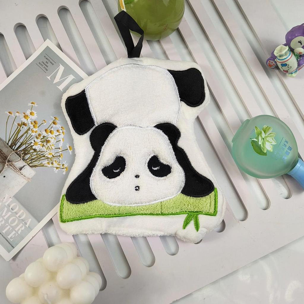 Panda Embroidered Soft Coral Fleece Hand Towel - Water Absorbent Kitchen Cloth